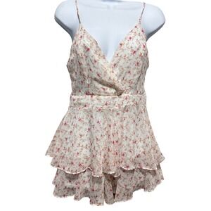 Alter'd State‎ Women Babydoll Cottage Romper M Ivory Pink Floral Ruffle Romantic